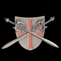 Kreuzritter Pin mit 2 Schwertern und Schild 55x35 mm