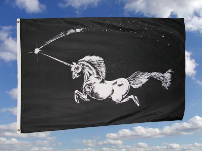 Einhorn Unicorn Fahne 90 cm x 150 cm schwarz
