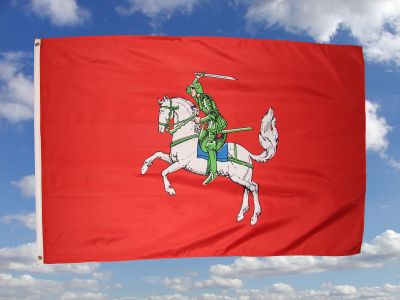 Ritter auf rotem Tuch Fahne 90 x 150 cm