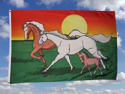 Pferde mit Fohlen Fahne/Flagge 90 x 150 cm
